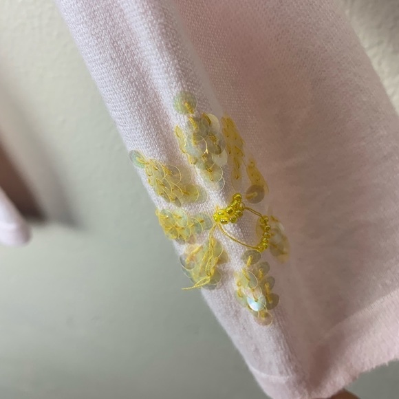 Alpha Massimo Rebecchi Pink Beaded Cardigan Floral Modest Flowers Prairie Preppy - Picture 5 of 6